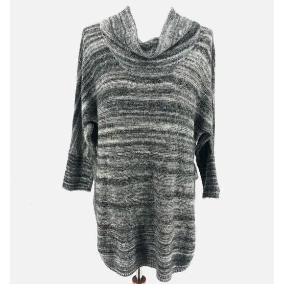 Thistle & Lavender Women's Black Space Dye Gray Cowl Neck Tunic Sweater Sz M - Picture 2 of 12